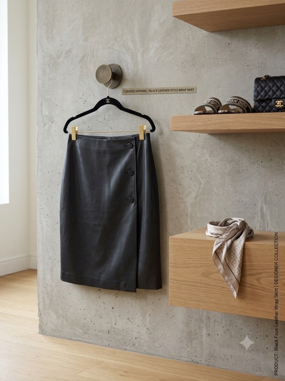 Black Faux Leather Wrap Skirt
